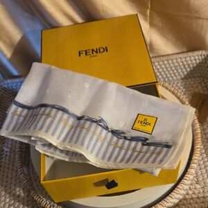 💥💥💥Fendi Light Blue and White Striped Scarf 18 X18 With Box